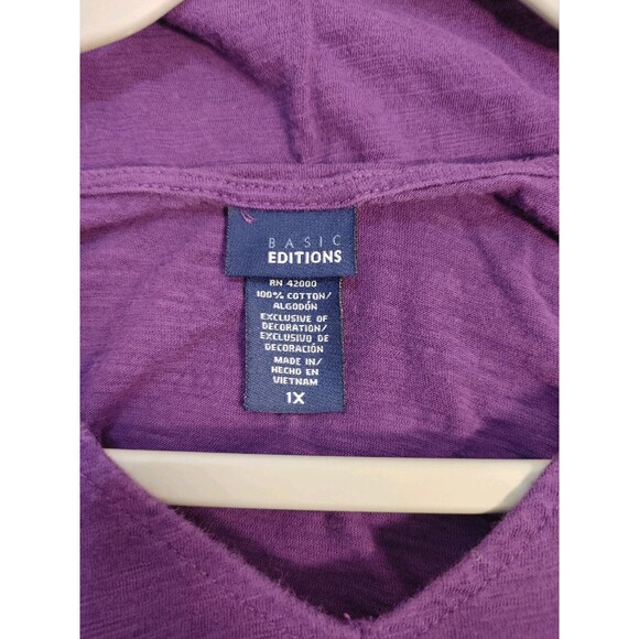 Basic Editions Shirt Plus 1X Purple 3/4 Sleeves V-Neck - Picture 2 of 3